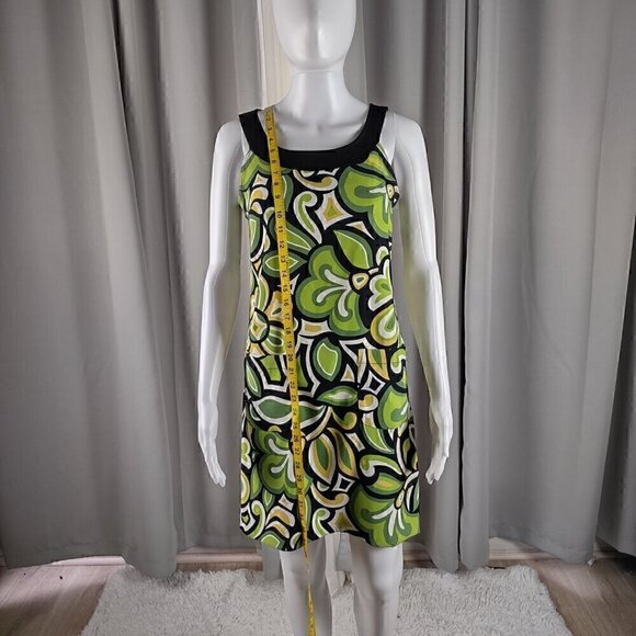 Kim Rogers Signature Petite Green White Black, Tan, Patterned Midi Dress Size 4P - Picture 5 of 11